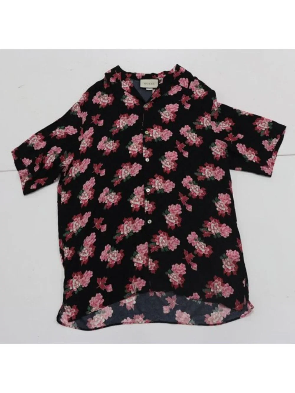 Gucci GG Peony Set Short Sleeve Silk Top 50 Pants 52 Black Floral Color Apa